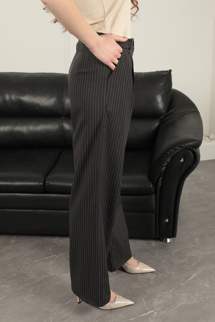 KKT Polyviscon Fabric Striped Women's Suit-Black - Moncton