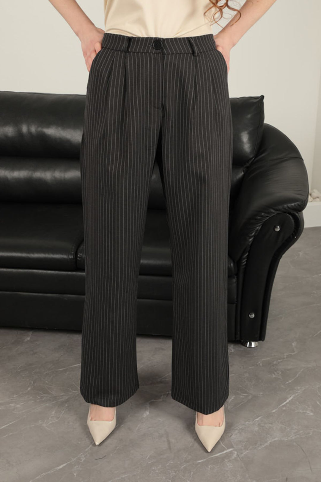 KKT Polyviscon Fabric Striped Women's Suit-Black - Moncton