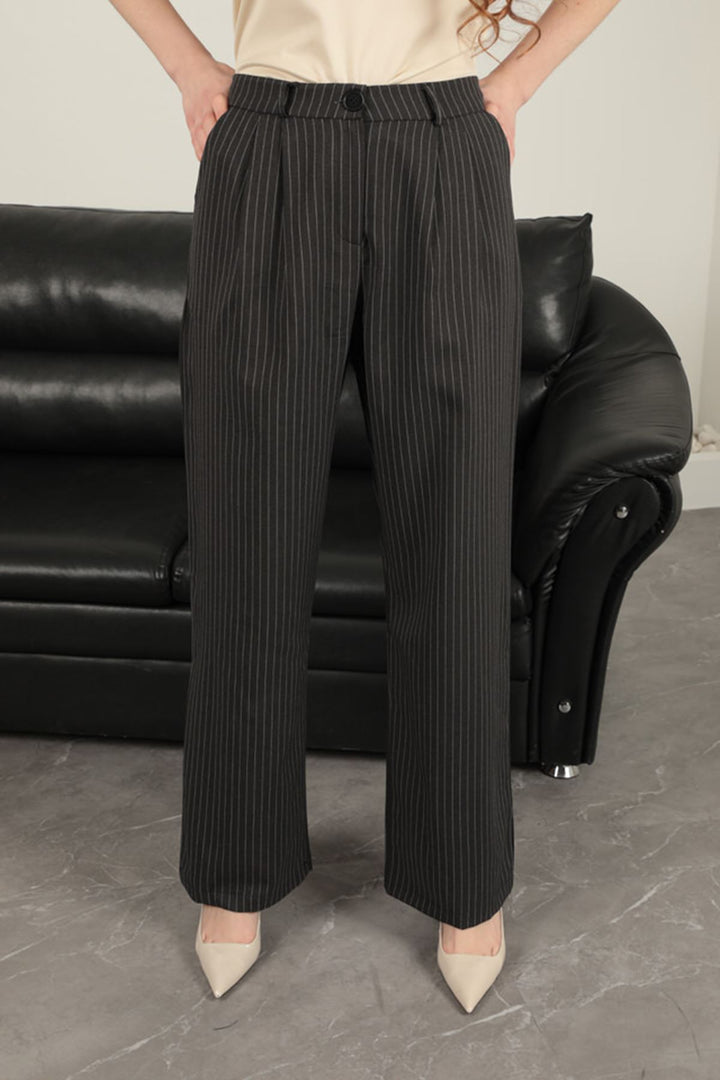 KKT Polyviscon Fabric Striped Women's Suit-Black - Moncton