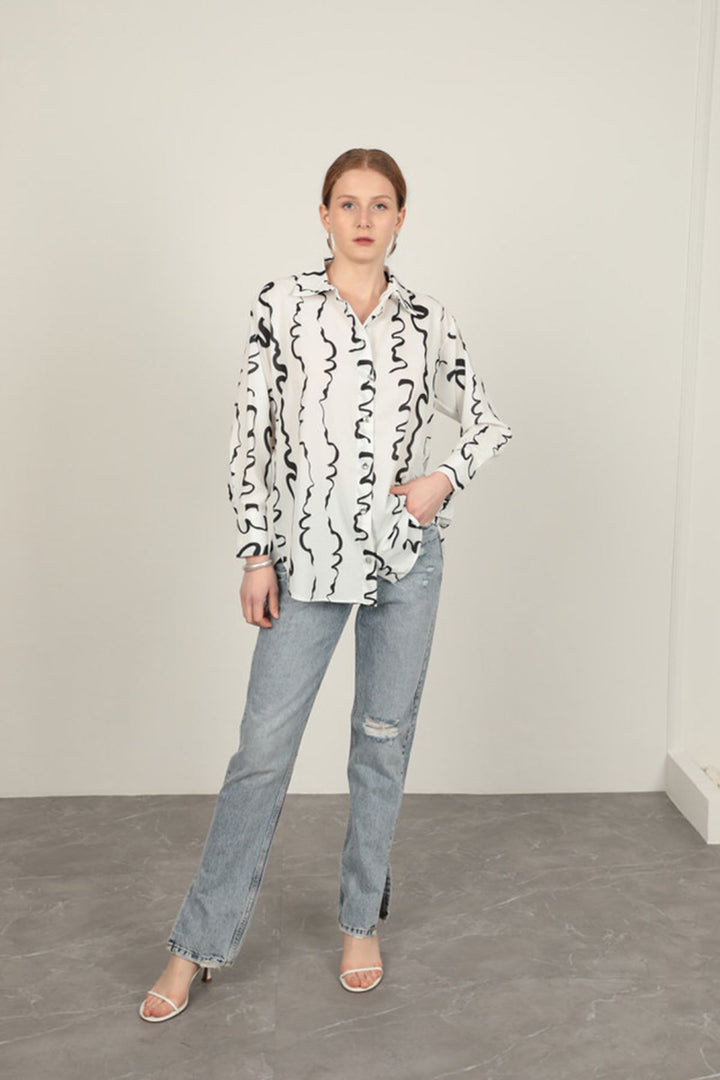 KKT Jesica Fabric Patterned Women's Shirt-Black - Fastiv