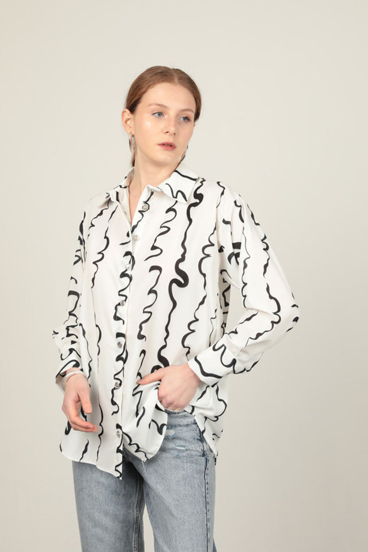 KKT Jesica Fabric Patterned Women's Shirt-Black - Fastiv