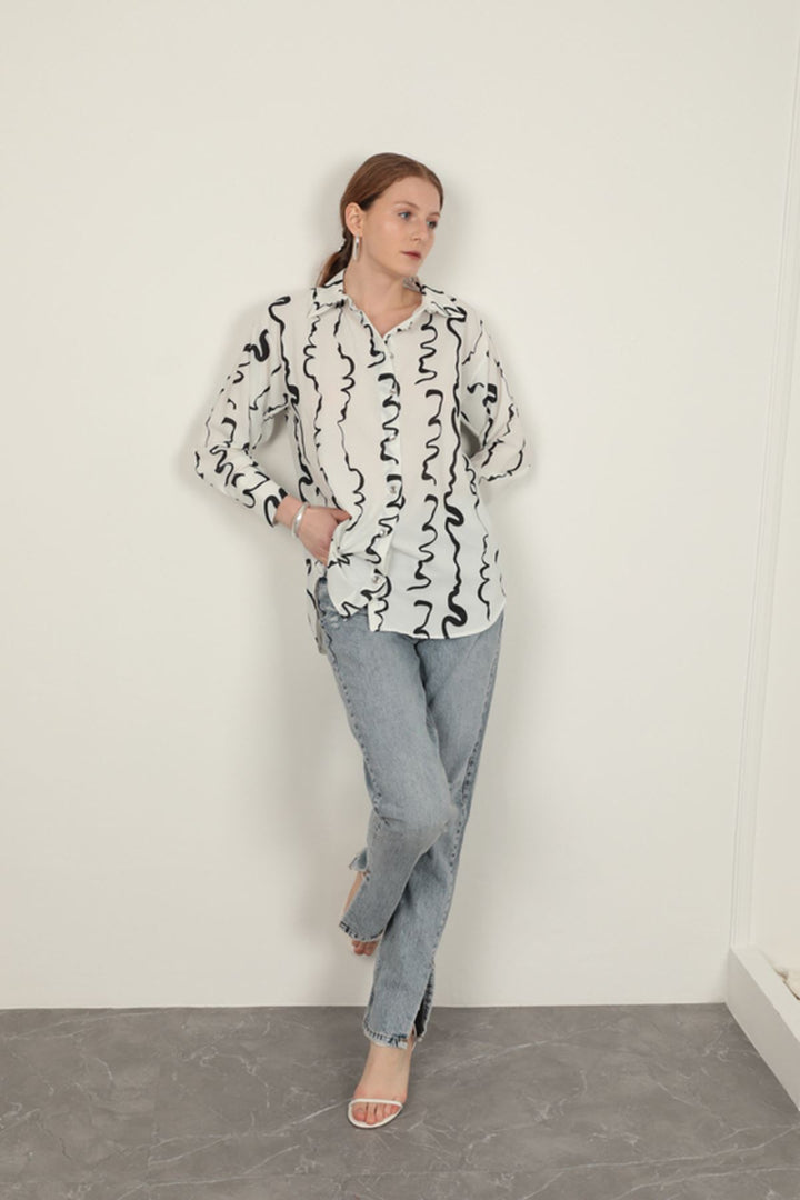 KKT Jesica Fabric Patterned Women's Shirt-Black - Fastiv