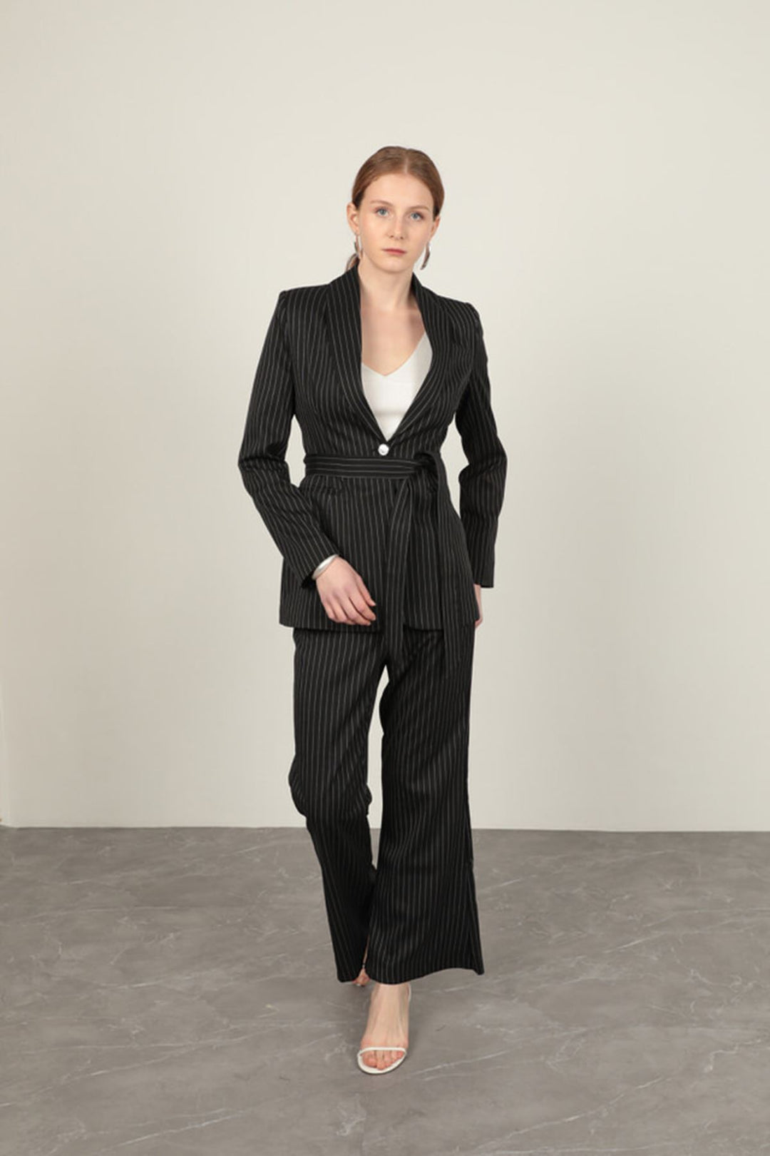 KKT Striped Polyviscon Fabric Women's Suit-Black - Muskogee