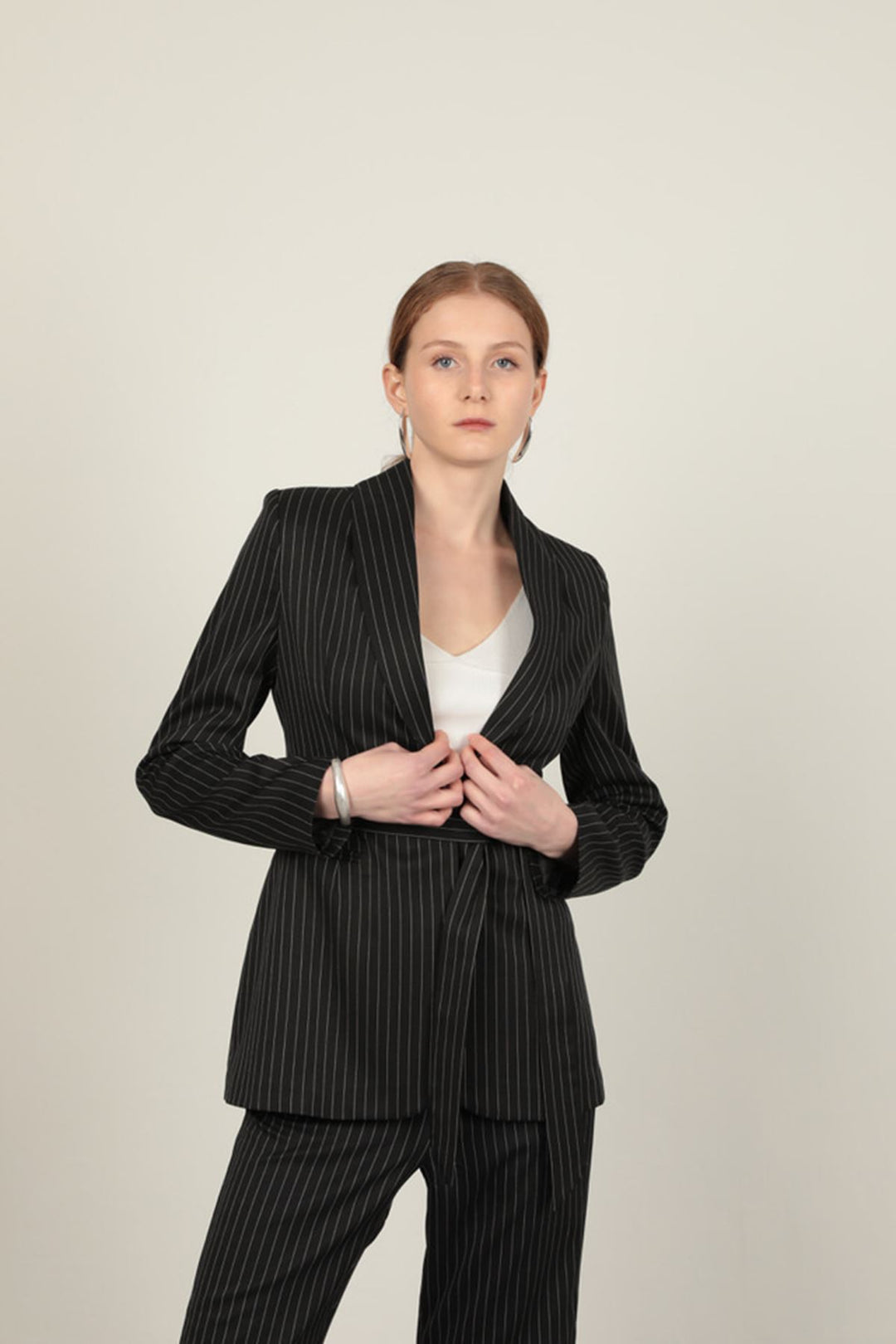 KKT Striped Polyviscon Fabric Women's Suit-Black - Muskogee