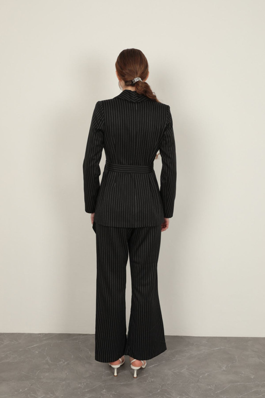 KKT Striped Polyviscon Fabric Women's Suit-Black - Muskogee