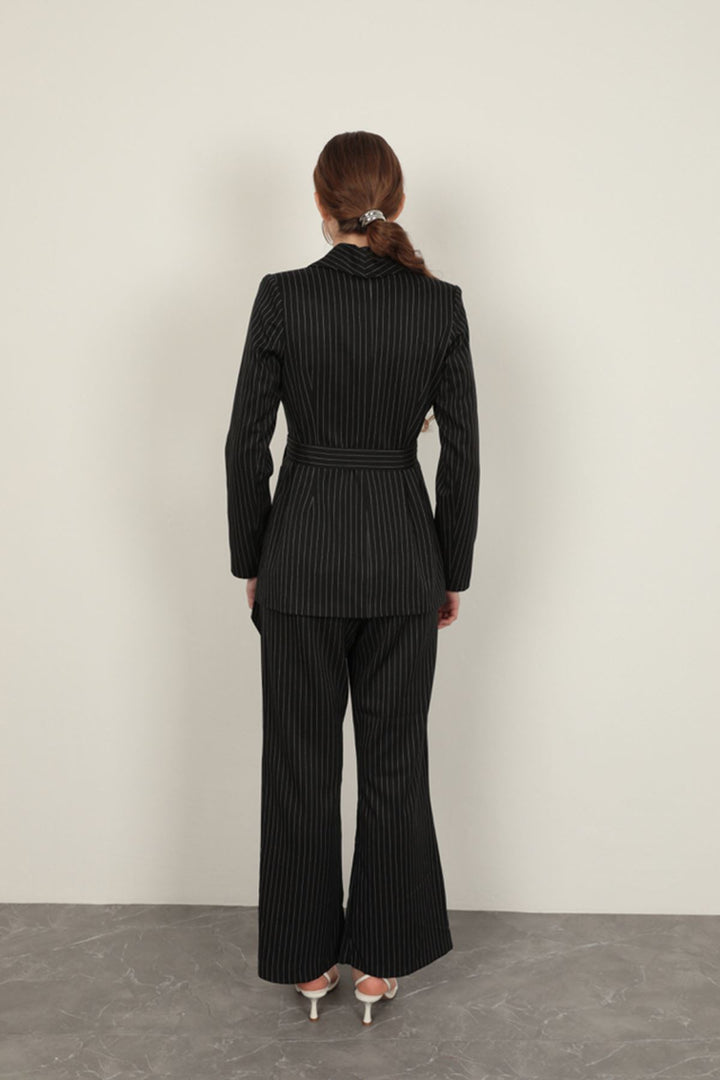 KKT Striped Polyviscon Fabric Women's Suit-Black - Muskogee