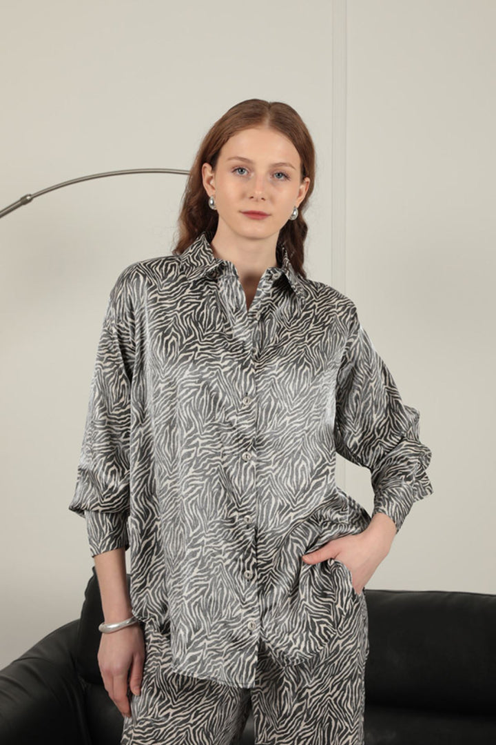 KKT Shiny Fabric Women's Zebra Pattern Suit-Beige - Veenendaal