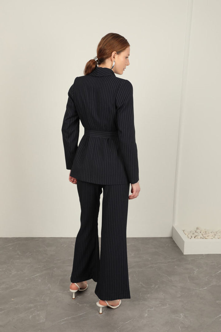 KKT Striped Polyviscon Fabric Women's Suit-Navy Blue - Rueil-Malmaison