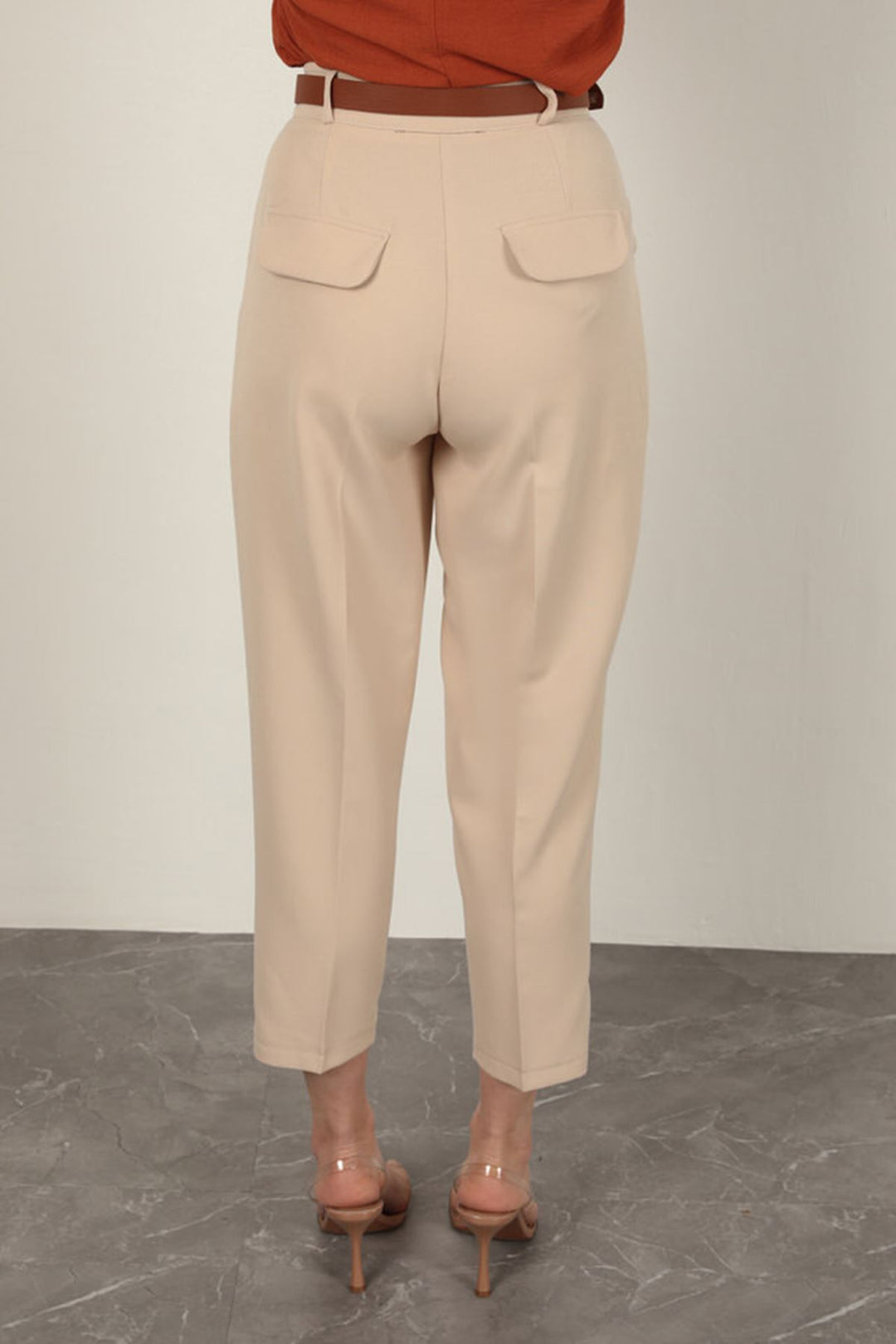 KKT Atlas Fabric Women's Carrot Trousers-Beige - Pasadena