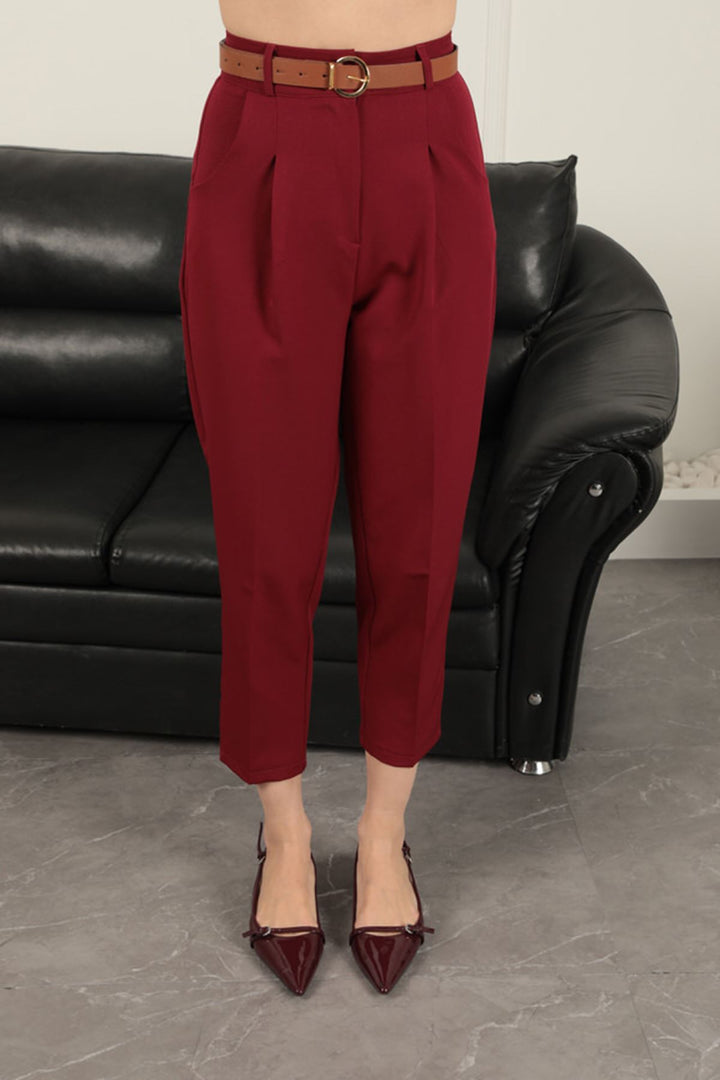 KKT Atlas Fabric Women's Carrot Trousers-Burgundy - Donetsk