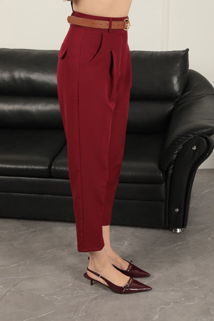 KKT Atlas Fabric Women's Carrot Trousers-Burgundy - Donetsk