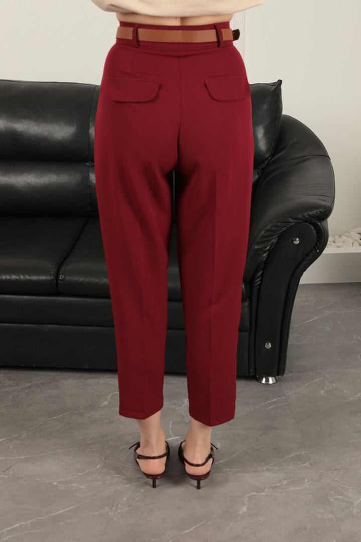 KKT Atlas Fabric Women's Carrot Trousers-Burgundy - Donetsk