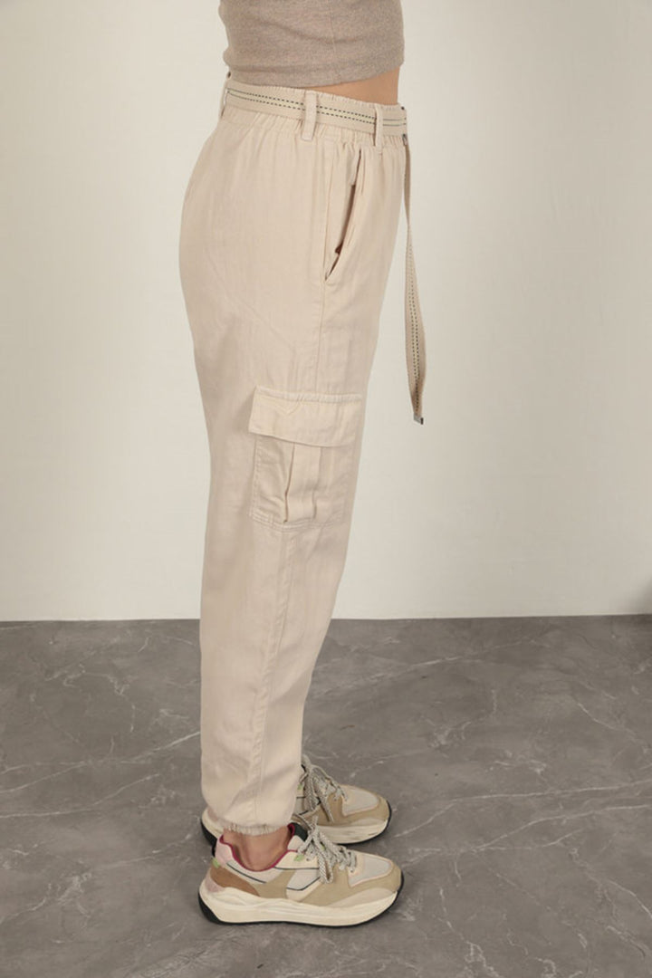 KKT Belted Cargo Pants for Women-Beige - Matera