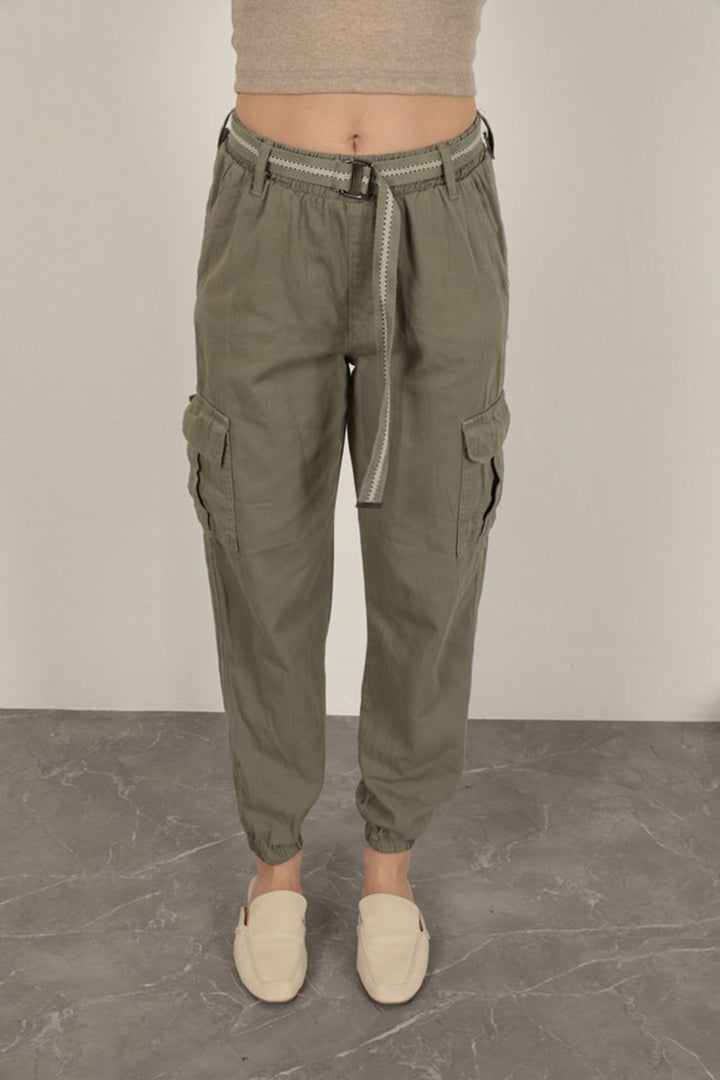 KKT Belted Cargo Pants for Women-Khaki - Rome