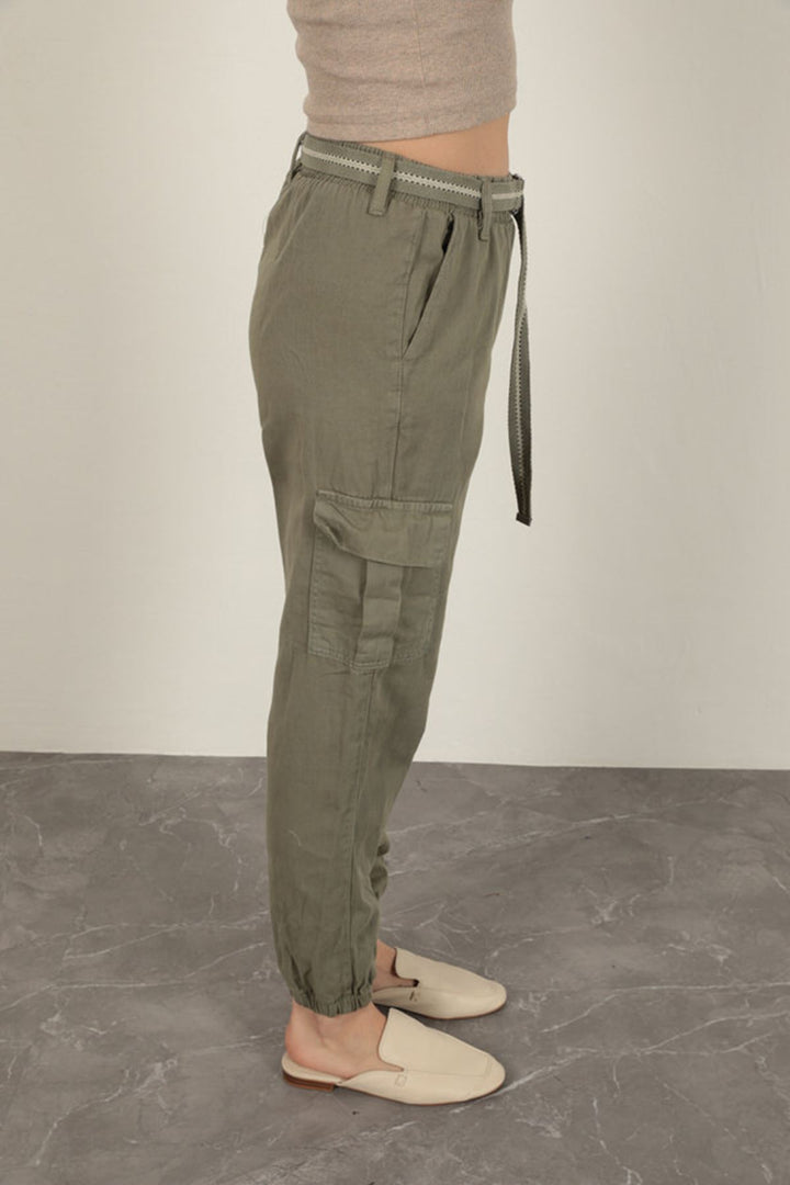 KKT Belted Cargo Pants for Women-Khaki - Rome