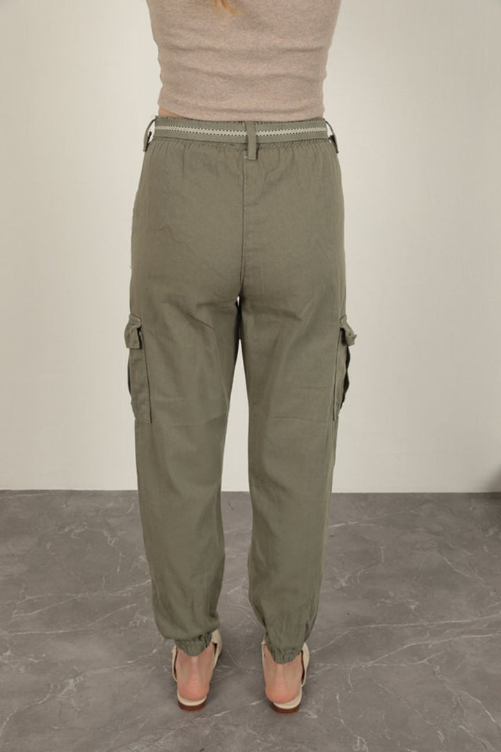 KKT Belted Cargo Pants for Women-Khaki - Rome
