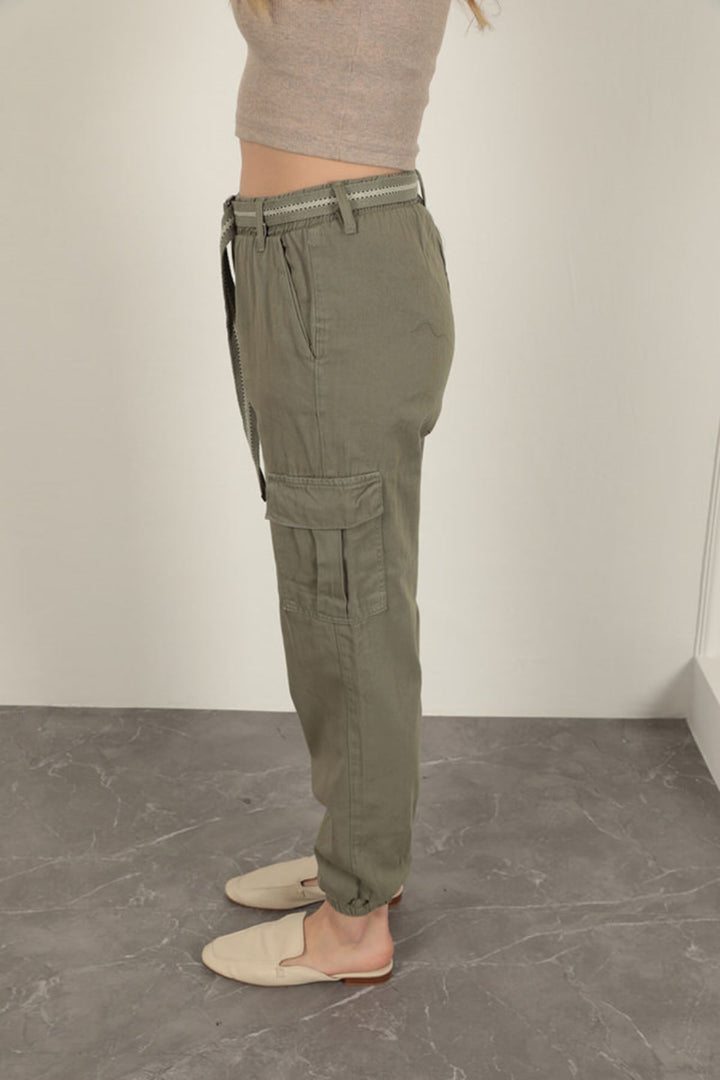 KKT Belted Cargo Pants for Women-Khaki - Rome