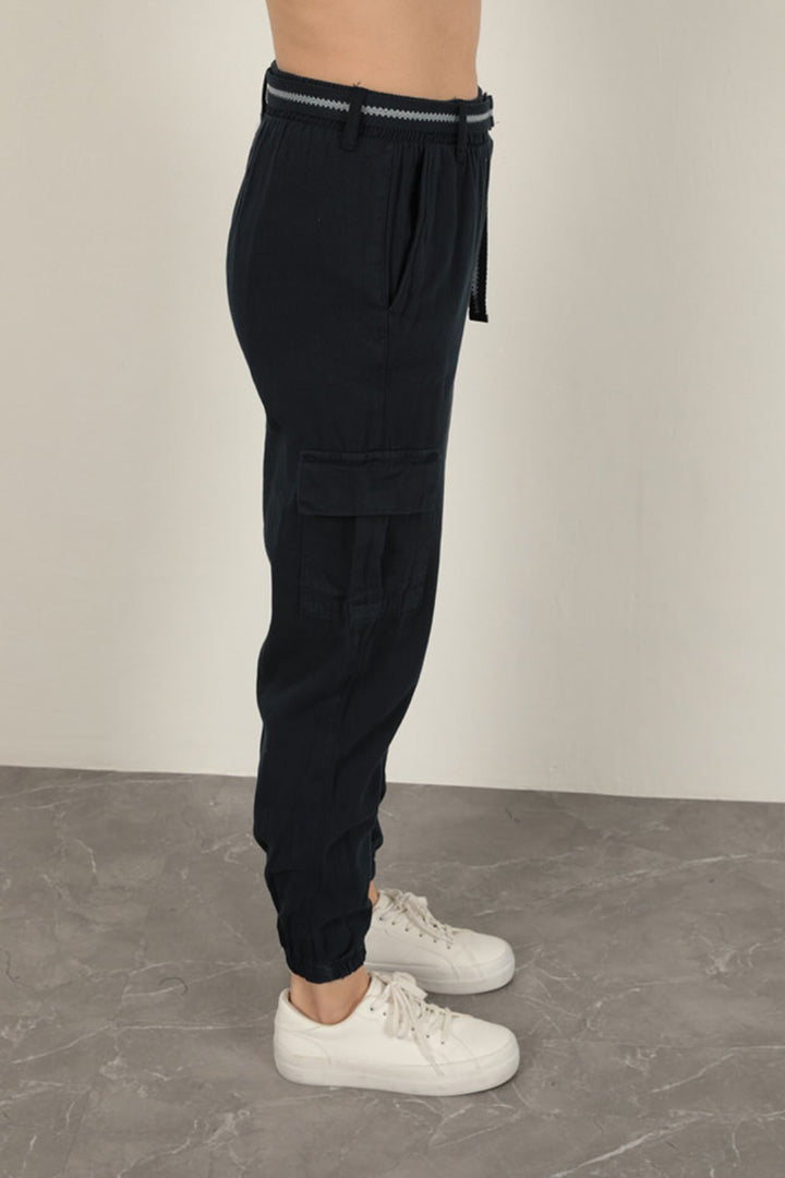 KKT Belted Cargo Pants for Women-Navy Blue - Carmichael
