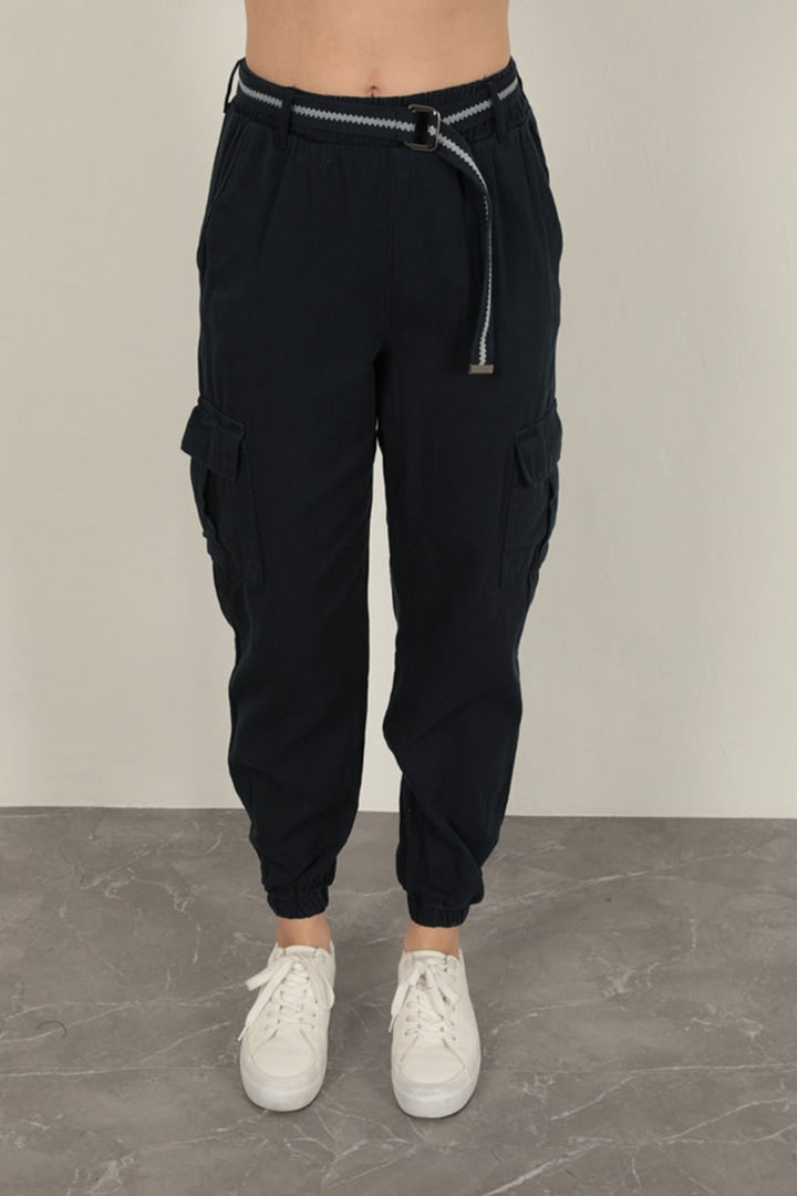 KKT Belted Cargo Pants for Women-Navy Blue - Carmichael
