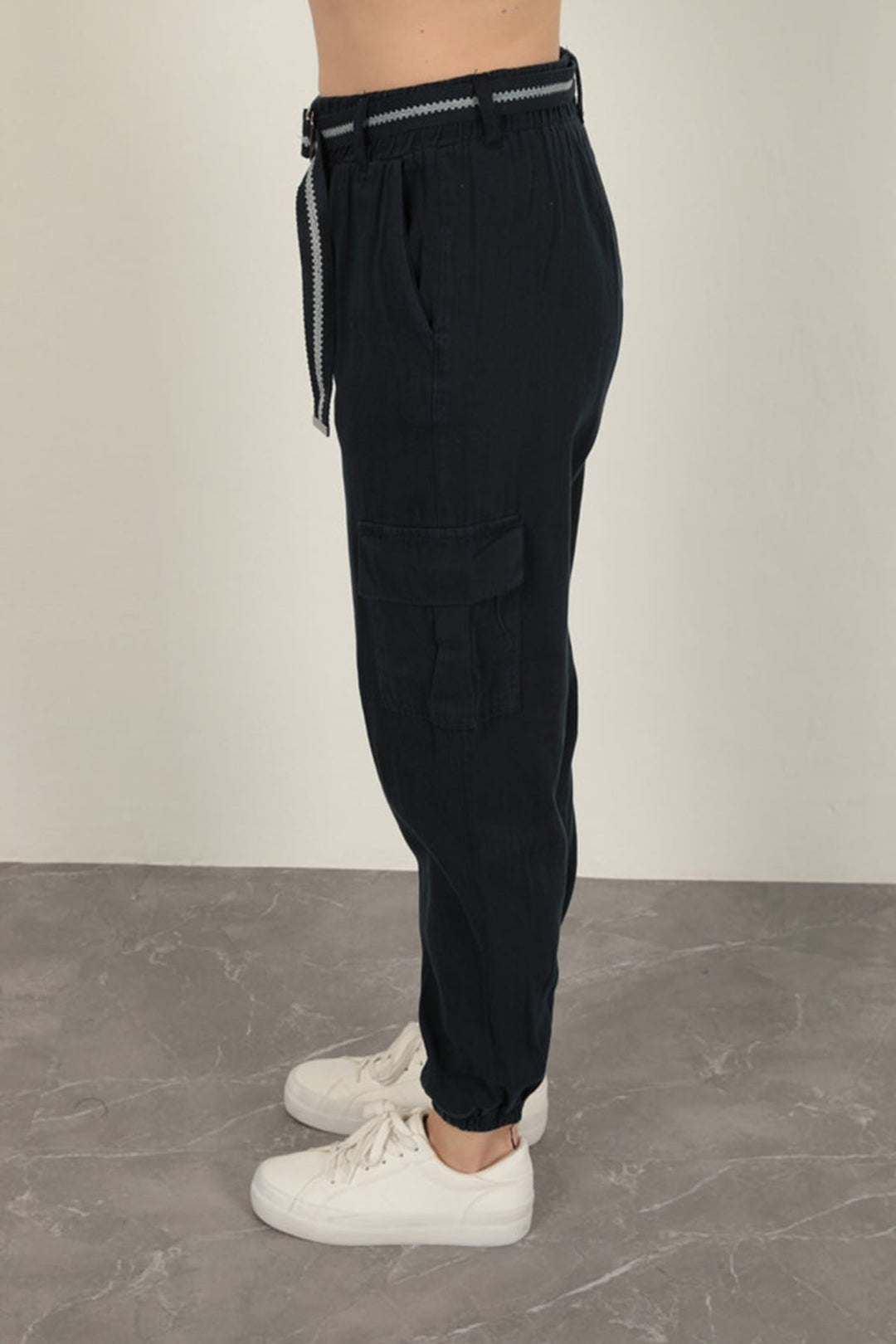 KKT Belted Cargo Pants for Women-Navy Blue - Carmichael