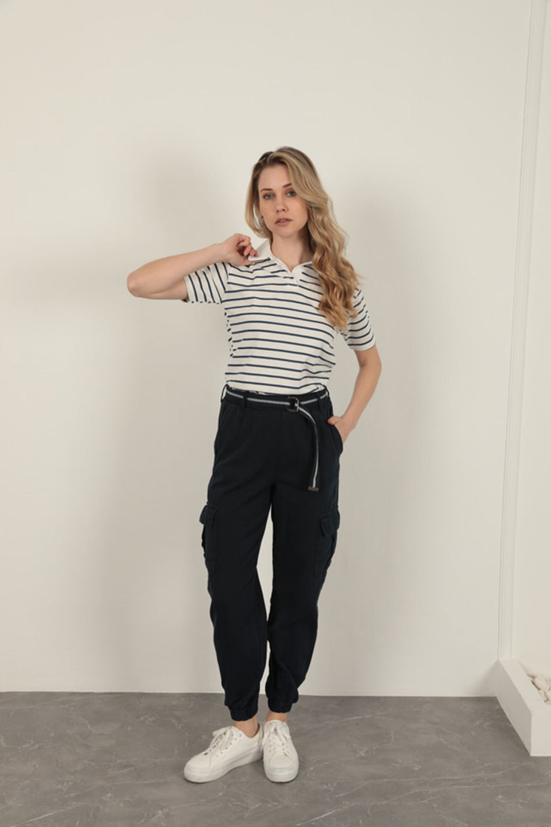 KKT Belted Cargo Pants for Women-Navy Blue - Carmichael