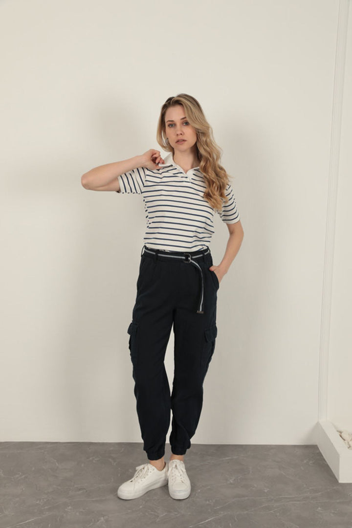 KKT Belted Cargo Pants for Women-Navy Blue - Carmichael
