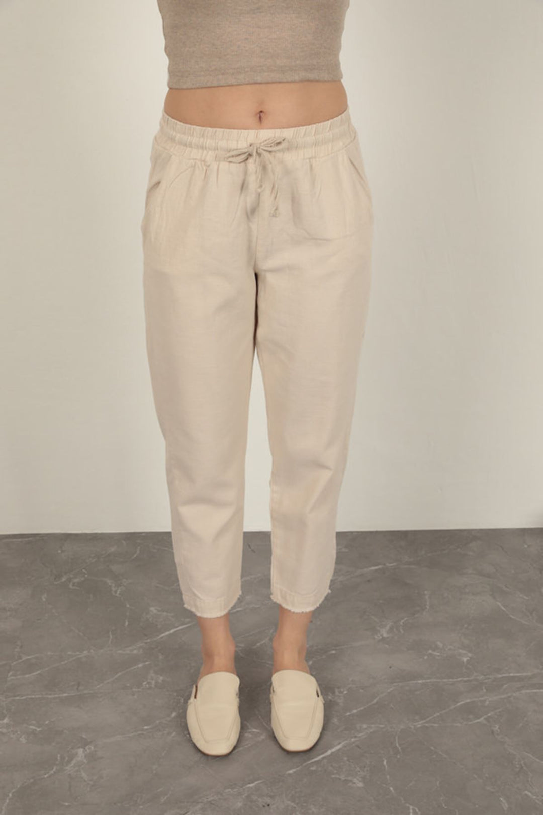 KKT Linen Fabric Women's Trousers-Stone - Merced