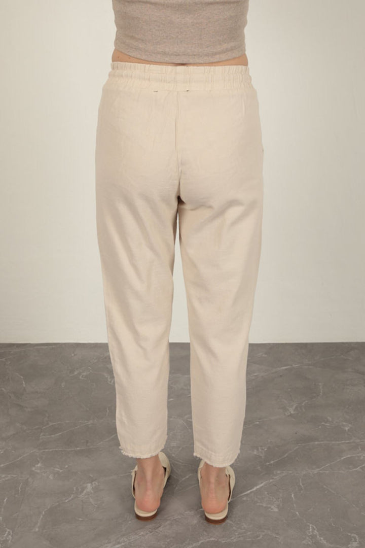 KKT Linen Fabric Women's Trousers-Stone - Merced