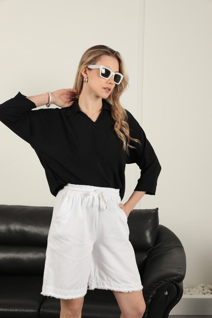 KKT Tasseled Loose Women's Shorts-White - Nuevo Casas Grandes