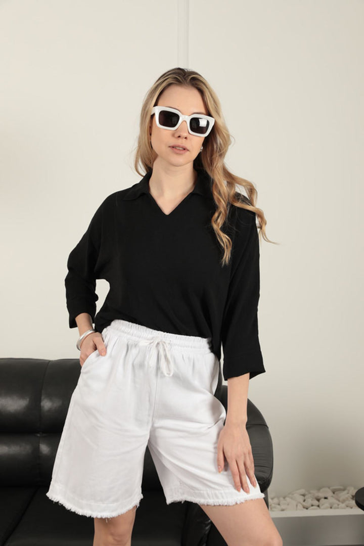 KKT Tasseled Loose Women's Shorts-White - Nuevo Casas Grandes