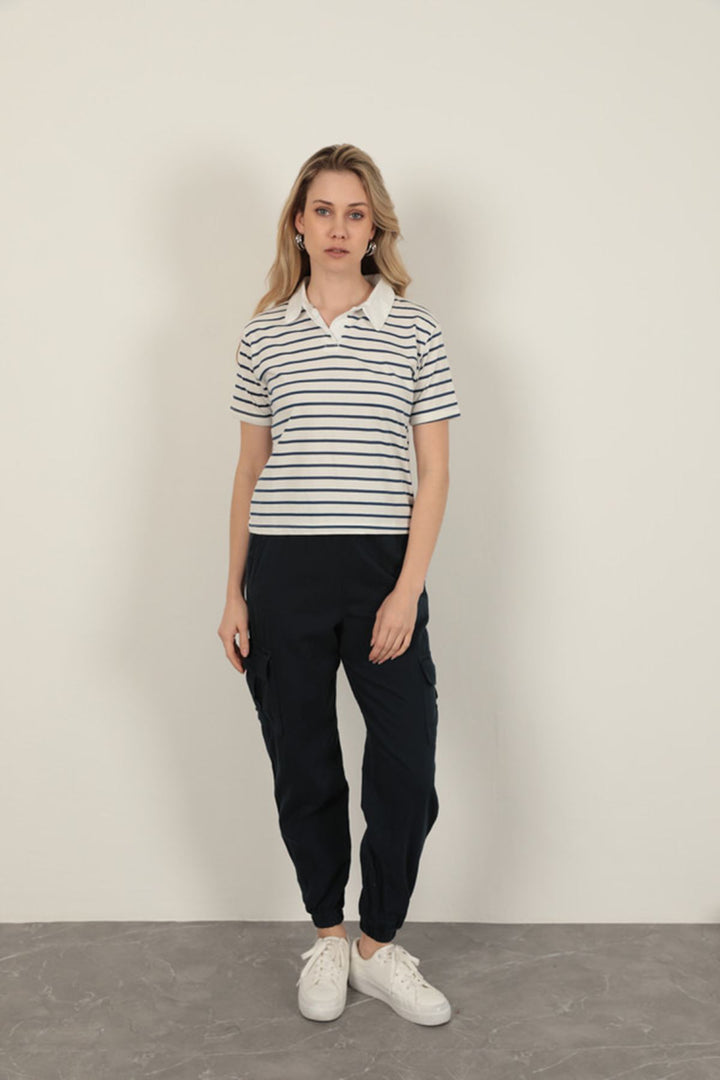 KKT Striped Women's T-Shirt-Navy Blue - Buena Park