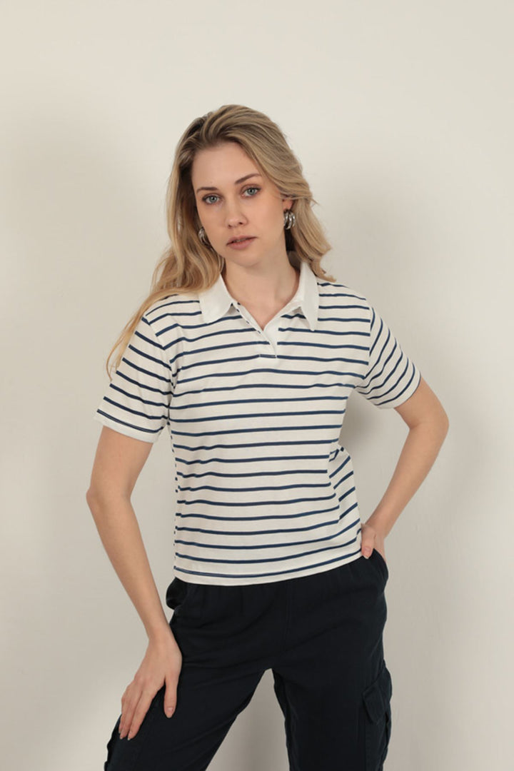 KKT Striped Women's T-Shirt-Navy Blue - Buena Park