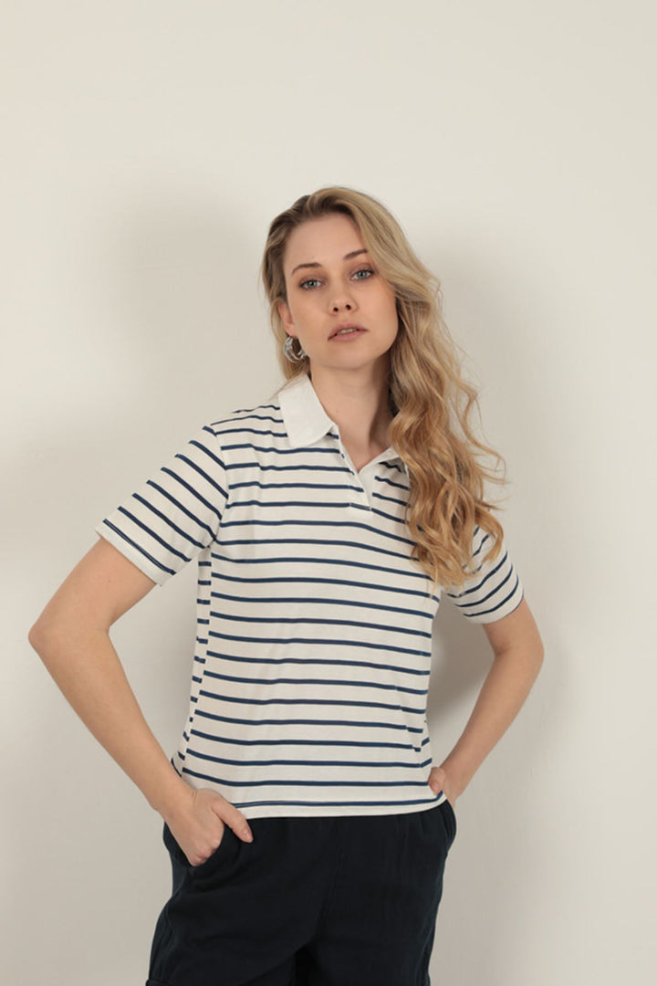 KKT Striped Women's T-Shirt-Navy Blue - Buena Park