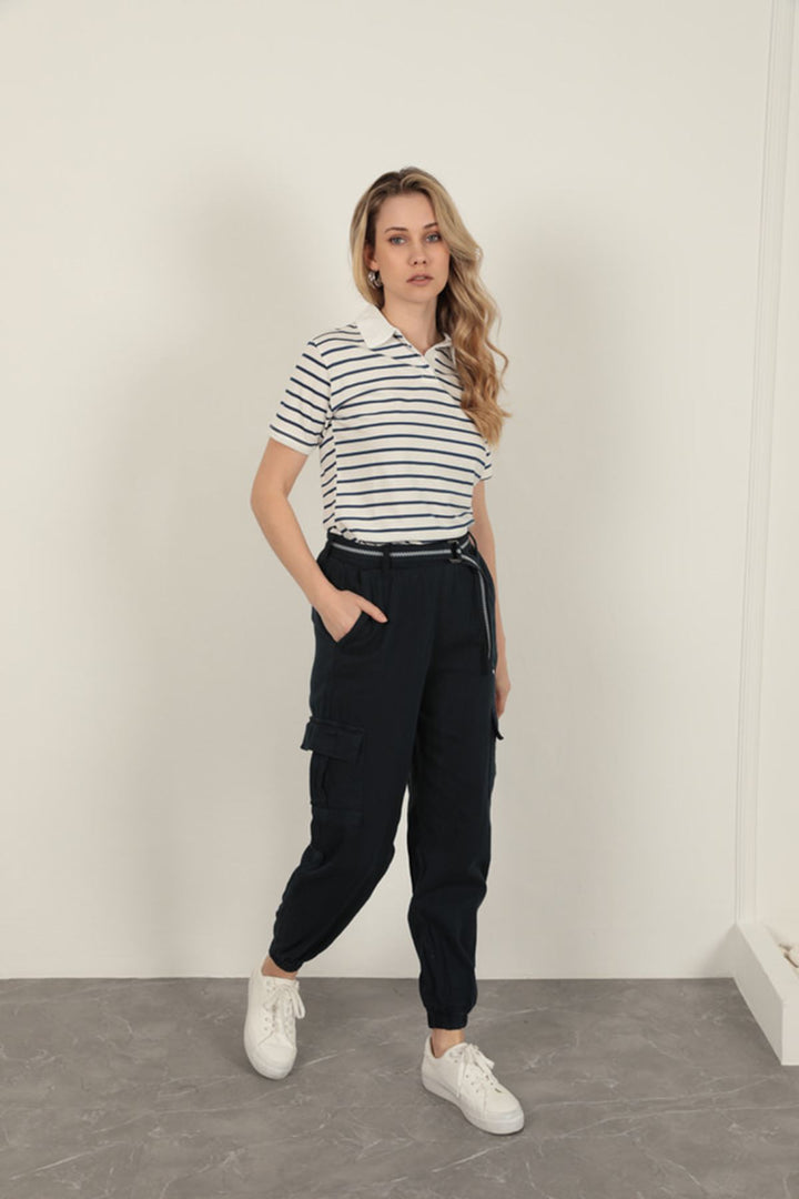 KKT Striped Women's T-Shirt-Navy Blue - Buena Park