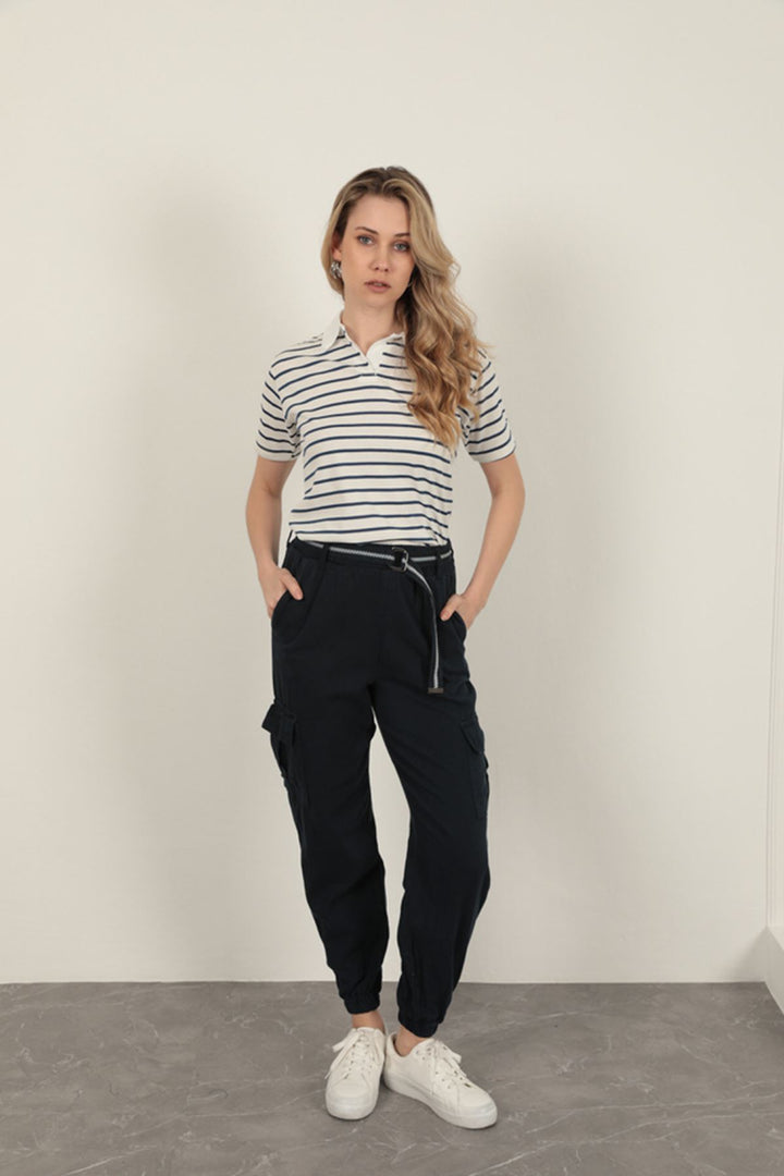 KKT Striped Women's T-Shirt-Navy Blue - Buena Park