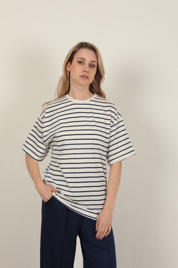 KKT Striped Crew Neck T-Shirt-Navy Blue - Empalme