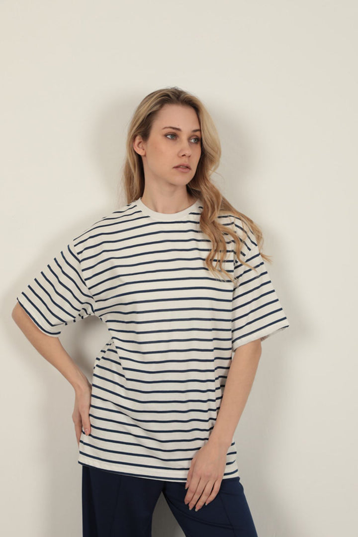 KKT Striped Crew Neck T-Shirt-Navy Blue - Empalme