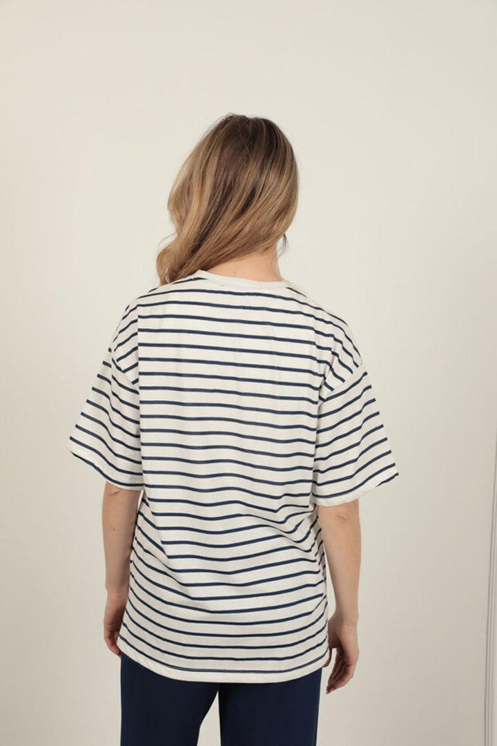 KKT Striped Crew Neck T-Shirt-Navy Blue - Empalme
