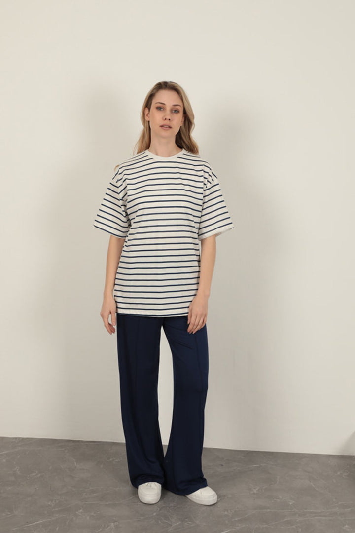 KKT Striped Crew Neck T-Shirt-Navy Blue - Empalme