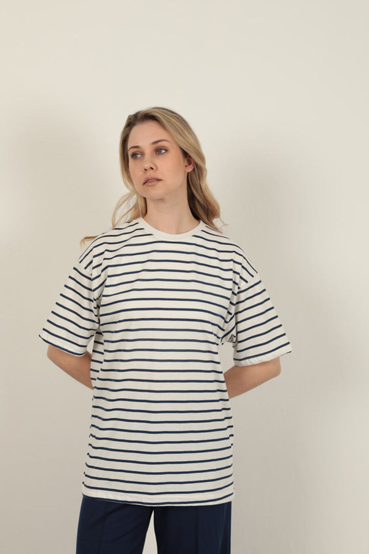 KKT Striped Crew Neck T-Shirt-Navy Blue - Empalme