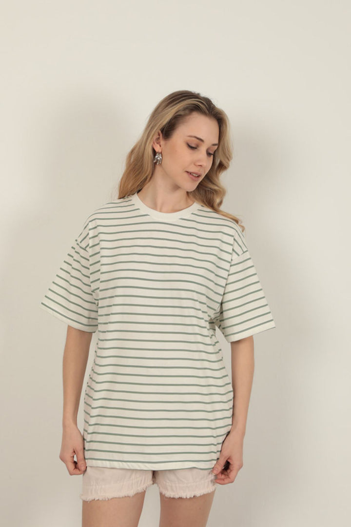 KKT Striped Crew Neck T-Shirt-Green - Mazyr