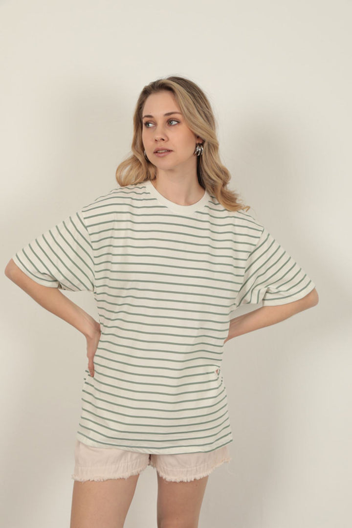 KKT Striped Crew Neck T-Shirt-Green - Mazyr