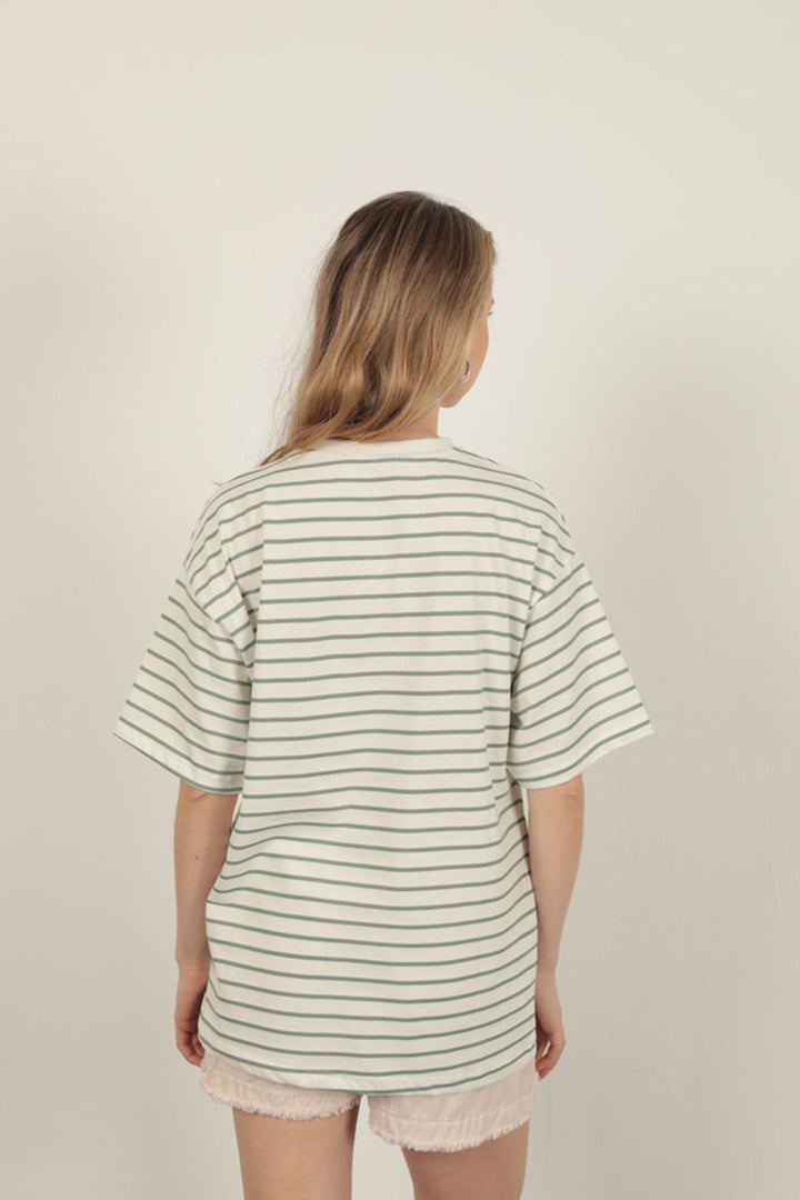 KKT Striped Crew Neck T-Shirt-Green - Mazyr