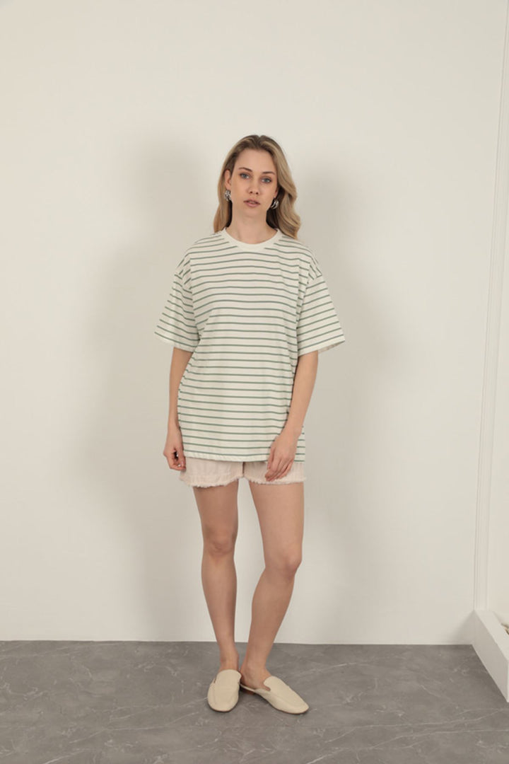 KKT Striped Crew Neck T-Shirt-Green - Mazyr