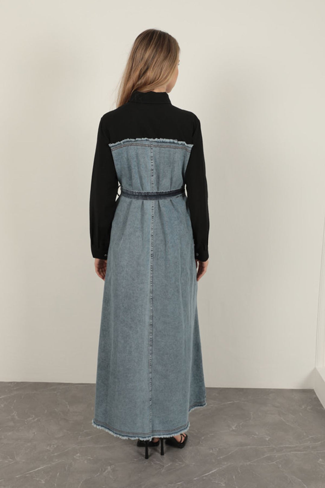 KKT Denim Fabric Garnish Dress-Black - Ossining