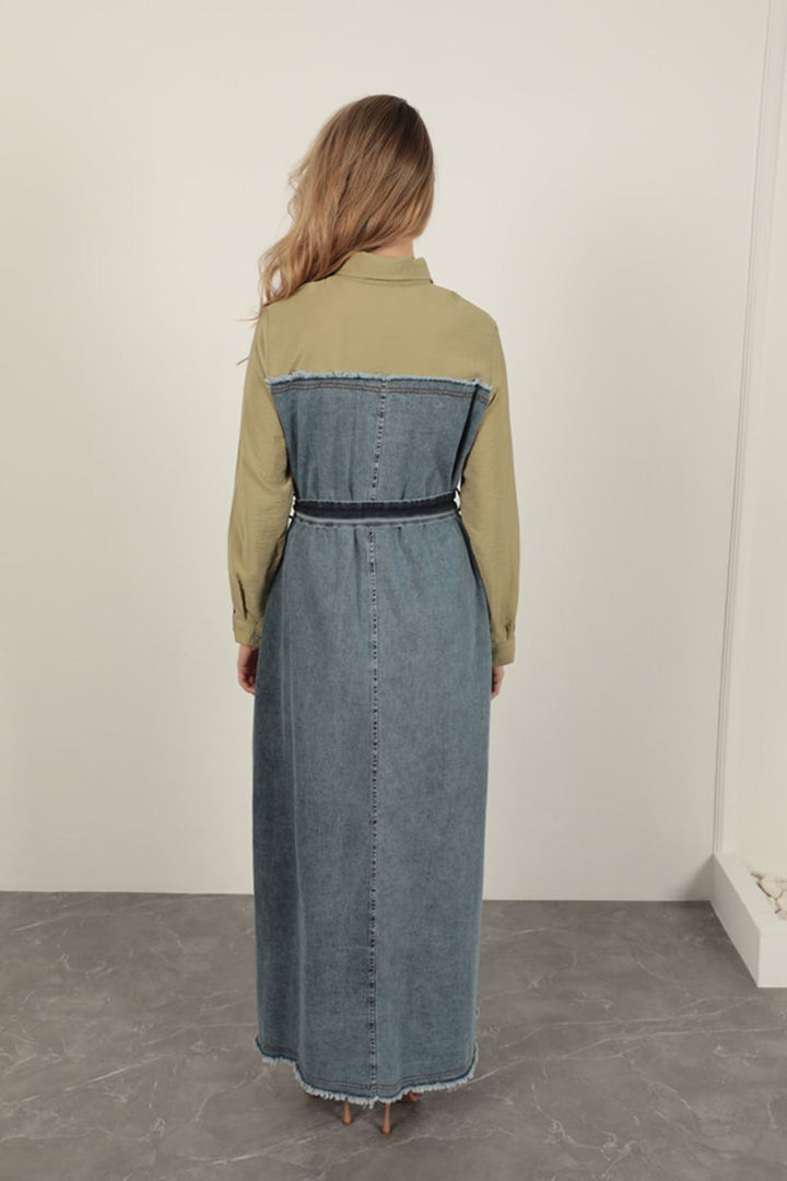 KKT Denim Fabric Garnish Dress-Khaki - Fuengirola