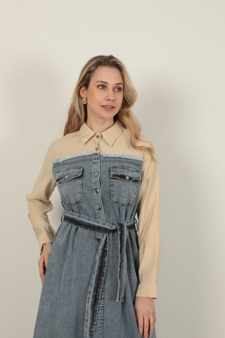 KKT Denim Fabric Garnish Dress-Beige - Torrejón de Ardoz