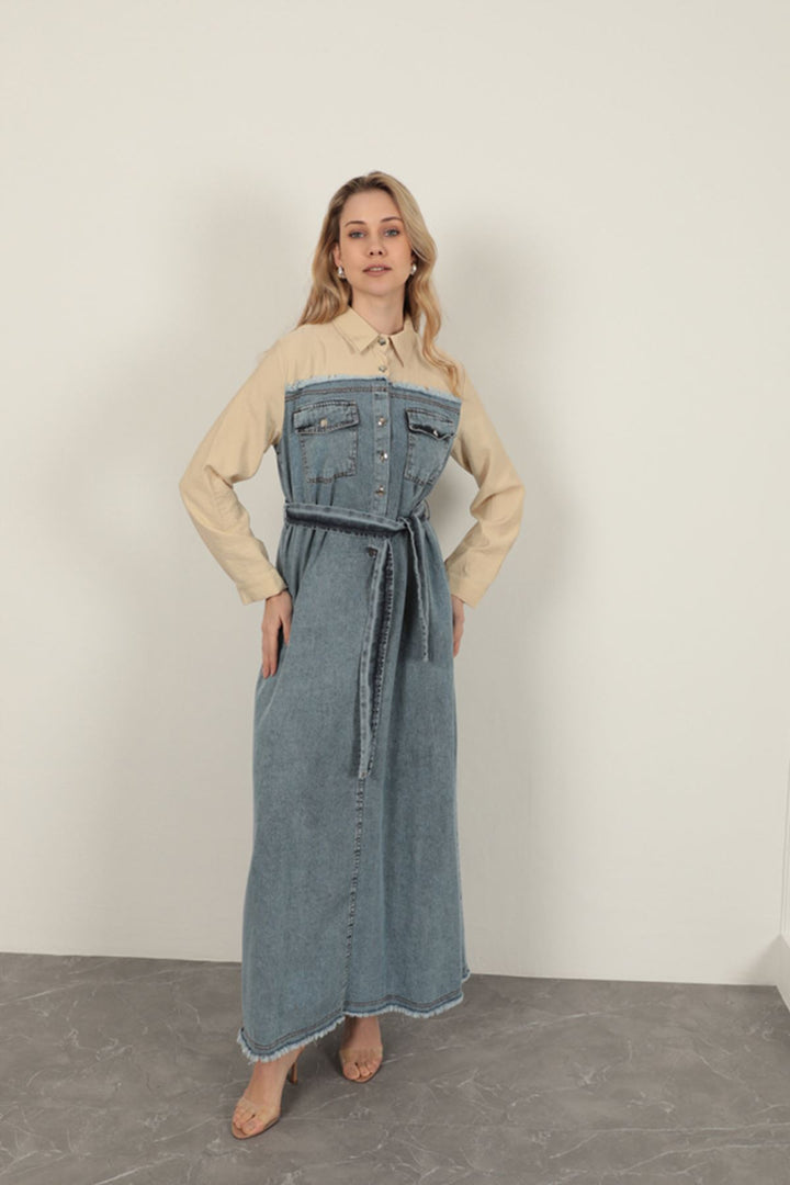 KKT Denim Fabric Garnish Dress-Beige - Torrejón de Ardoz