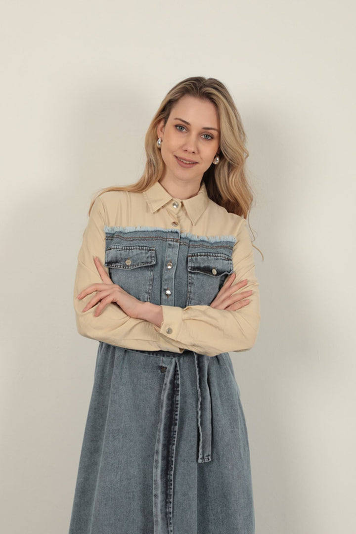 KKT Denim Fabric Garnish Dress-Beige - Torrejón de Ardoz