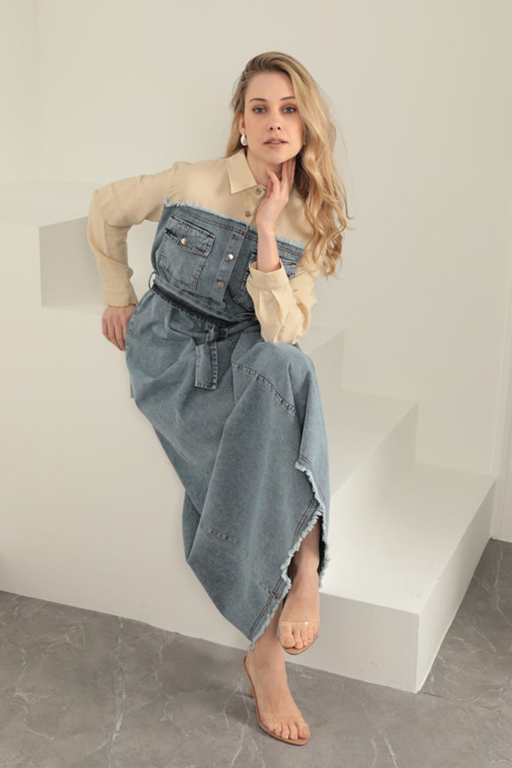 KKT Denim Fabric Garnish Dress-Beige - Torrejón de Ardoz